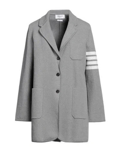 Thom Browne Woman Blazer Grey Size 6 Cotton, Wool, Polyamide, Elastane In Grey