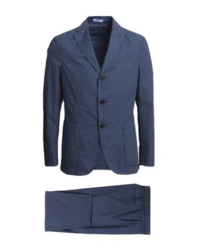 Shop Boglioli Man Suit Navy Blue Size 38 Cotton, Elastane