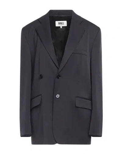 Mm6 Maison Margiela Collared Button-up Jacket In Navy Blue