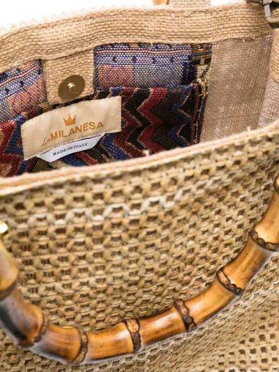 Shop La Milanesa Americano Medium Bamboo Top-handle Bag In Beige