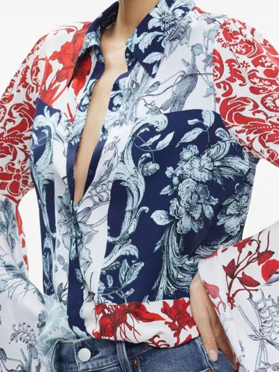 Shop Alice And Olivia Willa Floral Print Shirt In Blue