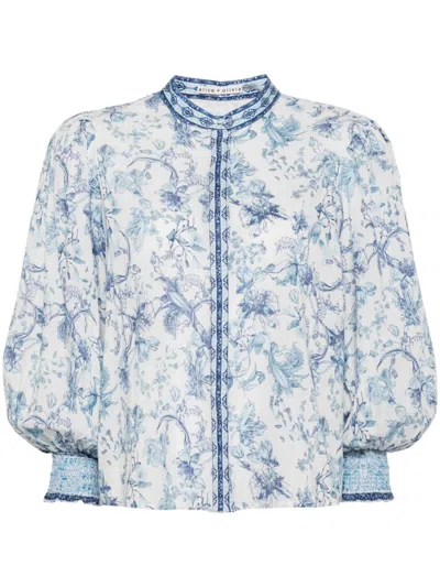 Shop Alice And Olivia April Floral Print Blouse In Blue