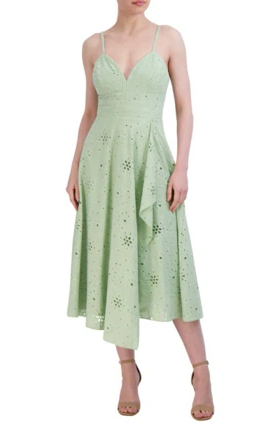 Shop Bcbgmaxazria Cutout Pleated Midi Dress In Smoke Green