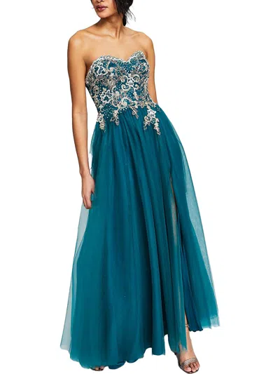 Shop Blondie Nites Juniors Womens Embellished Soutache Evening Dress In Blue