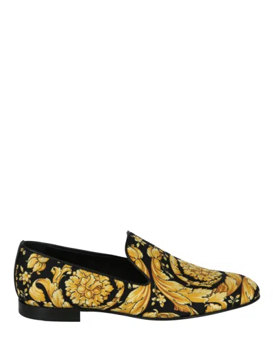 Shop Versace Barocco Satin Slippers In Gold