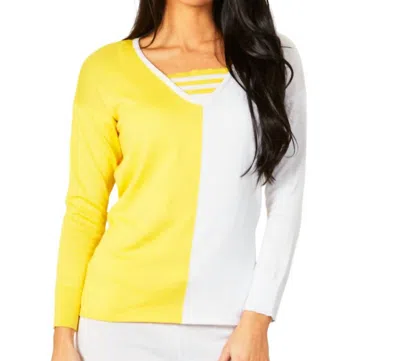 Angel Apparel Two-tone Stripe Detail Top In Lemon/white In Multi