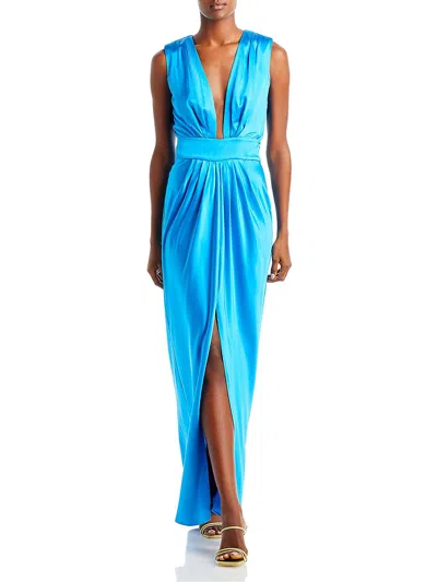 Shop Ramy Brook Quinn Womens Satin Sleeveless Evening Dress In Blue
