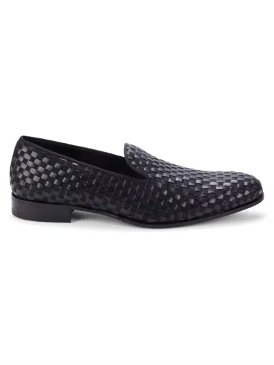 Shop Mezlan Caba Leather Basketweave Loafers In Black