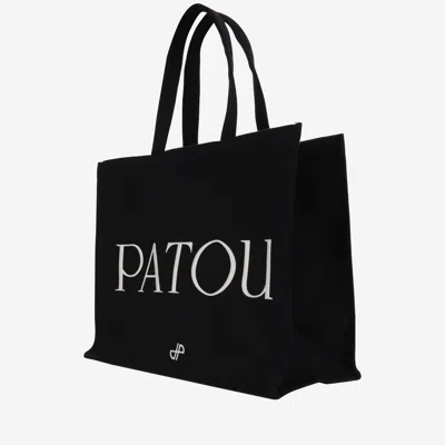 Shop Patou Large Cotton Canvas Tote Bag In Black