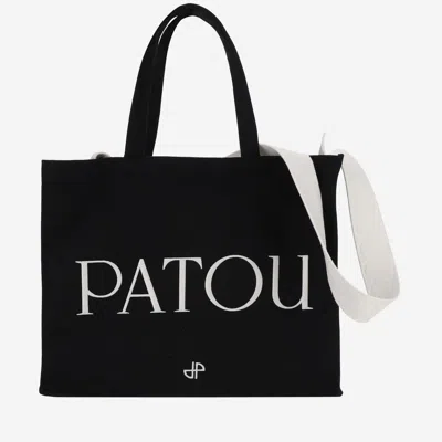 Shop Patou Large Cotton Canvas Tote Bag In Black