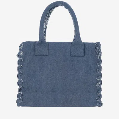 Shop Pinko Cotton Denim Tote Bag With Logo