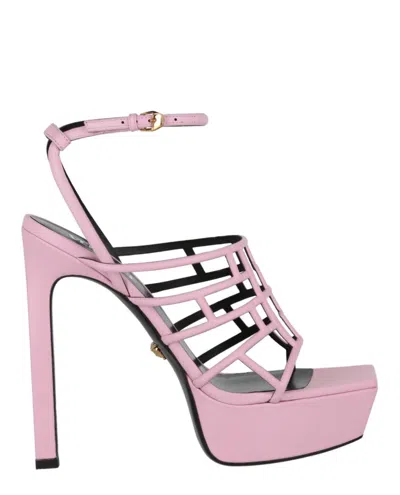 Shop Versace Strappy Heeled Platform Sandals In Pink