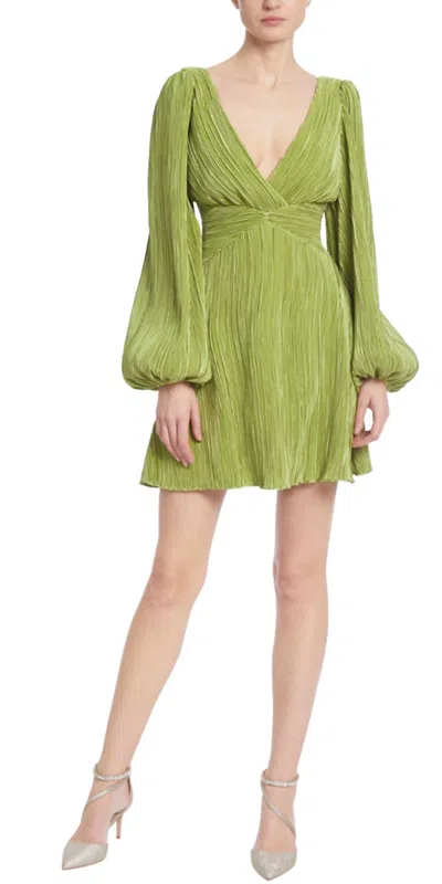 Shop Badgley Mischka Balloon Sleeve Dress In Olive In Green