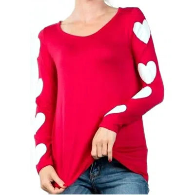 Shop Heimish Usa Heart Sleeve Top In Red