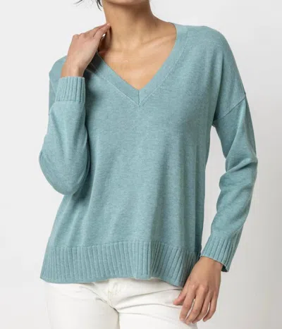 Shop Lilla P Easy Back Seam V-neck Sweater In Sea Blue In Multi
