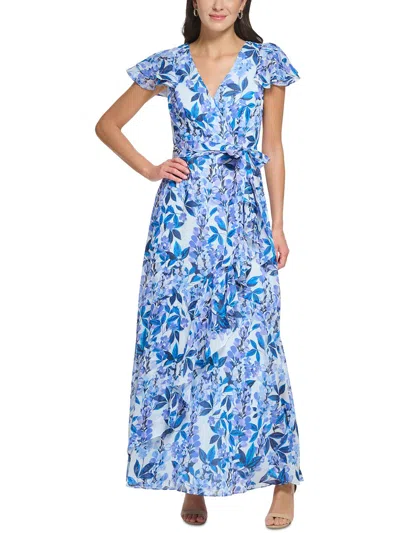 Shop Eliza J Womens Chiffon Floral Maxi Dress In Blue