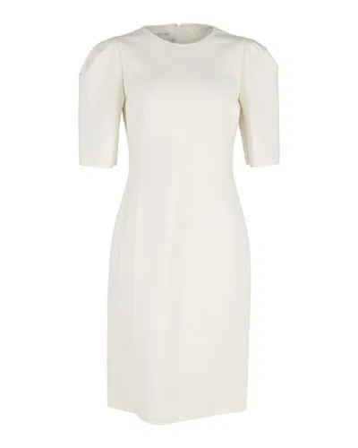 Shop Michael Kors Wo Puff-sleeve Midi Dress In White Virgin Wool