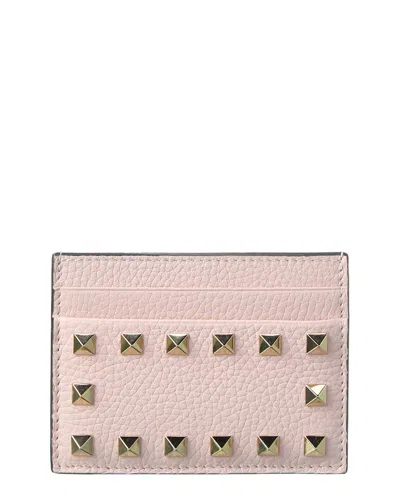 Shop Valentino Rockstud Grainy Leather Card Holder In Pink
