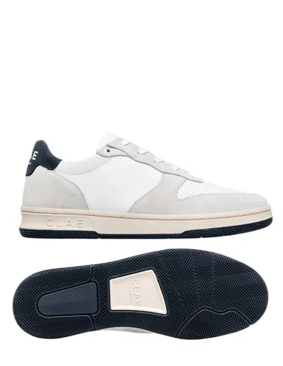 Shop Clae Men's Malone Leather Court Sneakers In White/navy In Multi