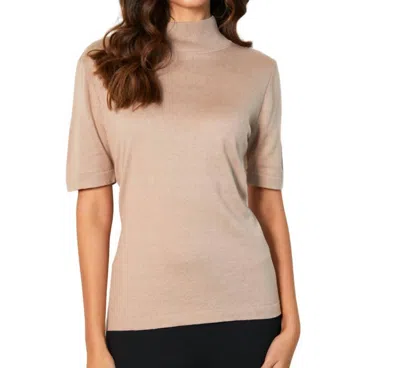 Shop Angel Apparel Short Sleeve Mock Neck Top In Sand In Beige