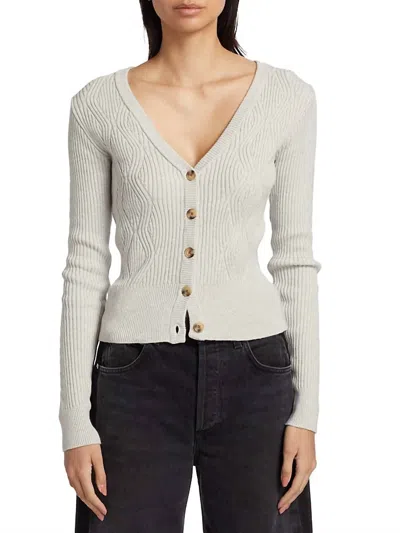 Shop Atm Anthony Thomas Melillo Cotton Cashmere Mixed Stitch Cardigan In Ash Grey In Multi