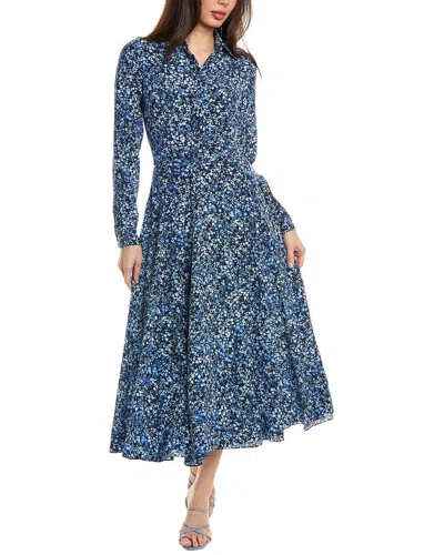 Shop Michael Kors Floral Silk Shirtdress In Blue