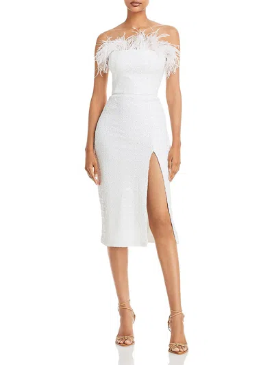 Shop Amanda Uprichard Liz Womens Sequined Feathers Sheath Dress In White