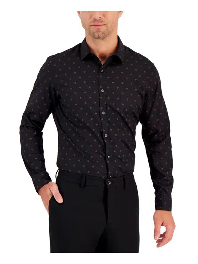 Shop Alfani Mens Pattern Long Sleeve Button-down Shirt In Black