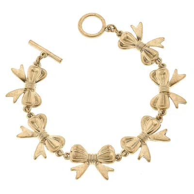 Canvas Style Women's Bow Linked Toggle Bracelet In Worn Gold In Gold