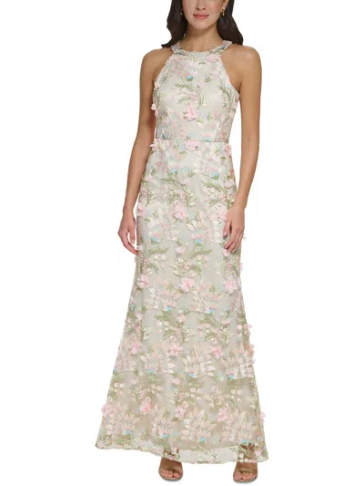 Shop Eliza J Womens Halter Embroidered Evening Dress In Pink