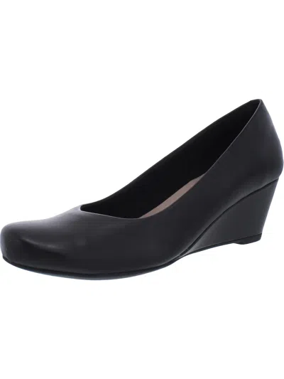 Shop Clarks Flores Tulip Womens Leather Round Toe Wedge Heels In Black