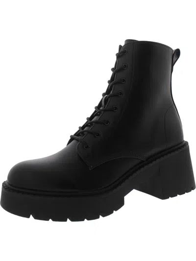 Shop Madden Girl Talentt Womens Faux Leather Embossed Combat & Lace-up Boots In Black