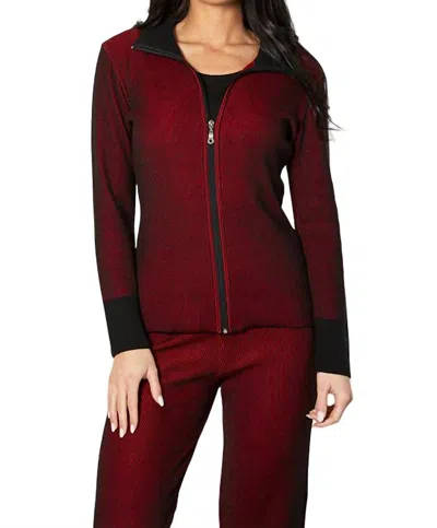 Angel Apparel Two Tone Ribbed Cardigan In Rouge In Multi