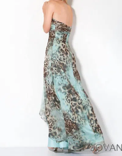 Shop Jovani Strapless Evening Gown In Blue, Turquoise, Brown, Tan In Multi