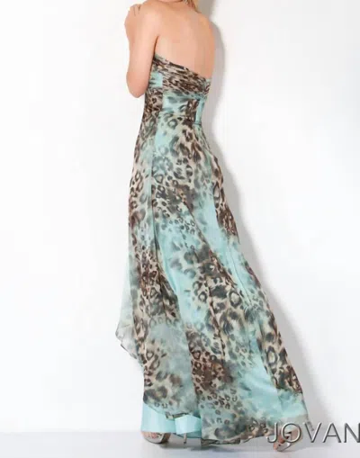 Jovani Strapless Evening Gown In Blue, Turquoise, Brown, Tan In Multi
