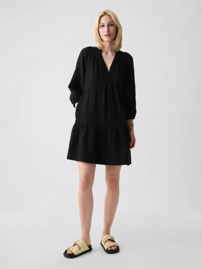 Shop Gap Crinkle Gauze Tiered Mini Dress In Black