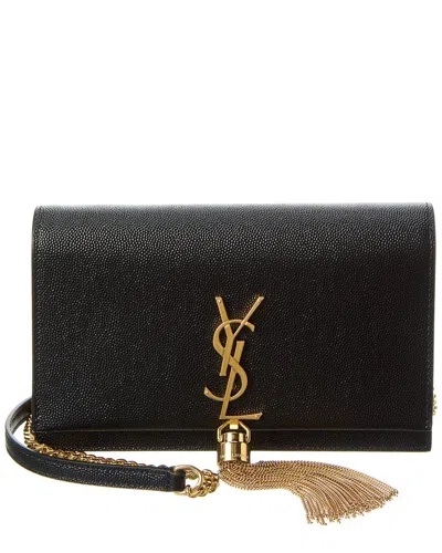 Shop Saint Laurent Kate Leather Wallet On Chain In Black