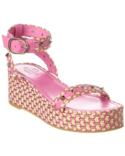 Shop Valentino Rockstud 45 Leather Wedge Sandal In Pink