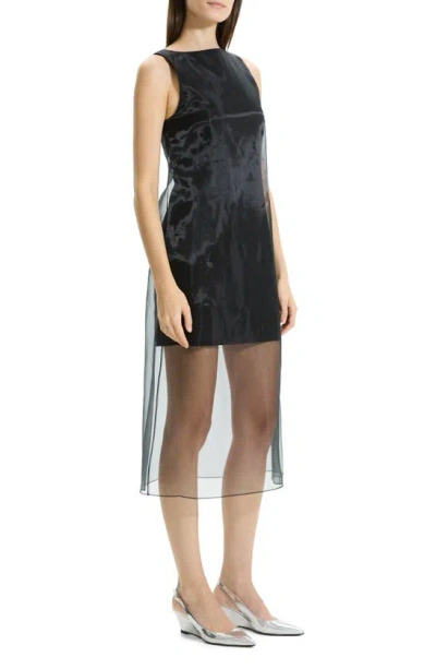 Shop Theory Overlay Sleeveless Linen Blend Dress In Black
