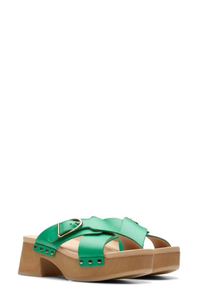 Shop Clarks Sivanne Walk Platform Slide Sandal In Green Leather