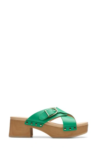 Shop Clarks Sivanne Walk Platform Slide Sandal In Green Leather