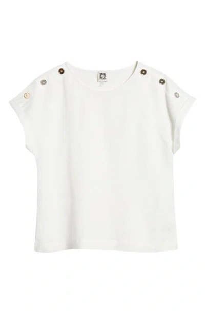 Shop Anne Klein Button Shoulder Linen Blend Top In Bright White