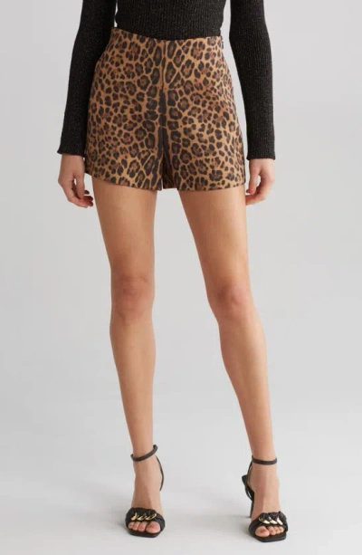 Shop Valentino Leopard Print Wool & Silk Shorts In Animalier