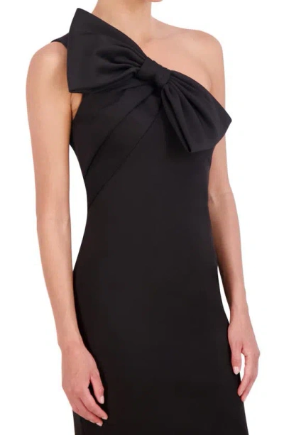 Shop Eliza J Bow Detail One-shoulder Scuba Crepe Cocktail Dress In Black
