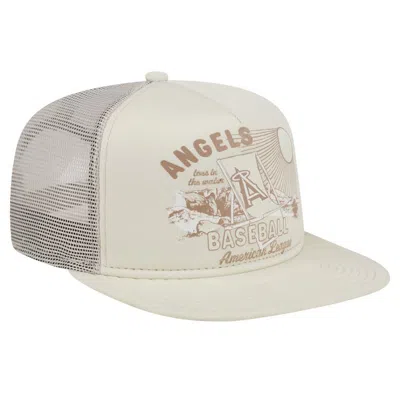 Shop New Era Khaki Los Angeles Angels Almost Friday A-frame 9fifty Trucker Snapback Hat