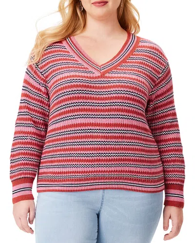 Nic + Zoe Island Sunset Stripe V-neck Sweater In Pink