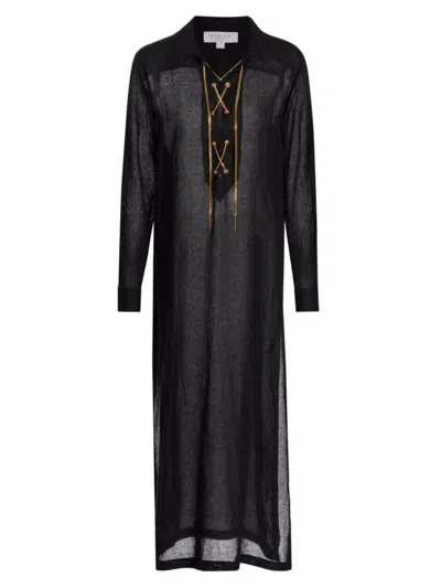Shop Michael Kors Women's Lace-up Linen Maxi Dress In Black