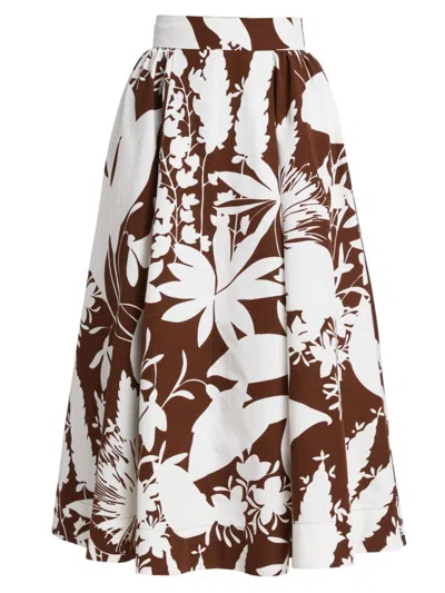 Shop Michael Kors Women's Cotton-silk Floral Midi-skirt In Nutmeg White