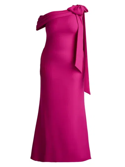 Shop Tadashi Shoji, Plus Size Women's Plus One-shoulder Crepe Sheath Gown In Hibiscus