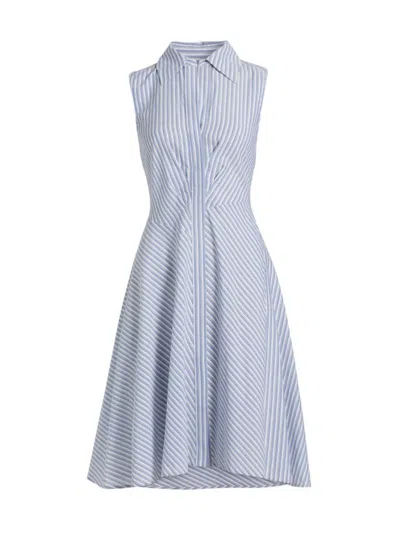 Shop Derek Lam 10 Crosby Women's Themis Striped Cotton Sleeveless Shirtdress In Blue White